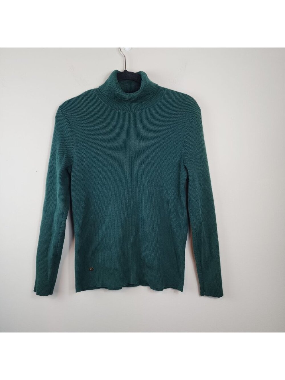 Lauren Ralph Lauren Women Green Ribbed Turtleneck Sweater XL Cotton Blend